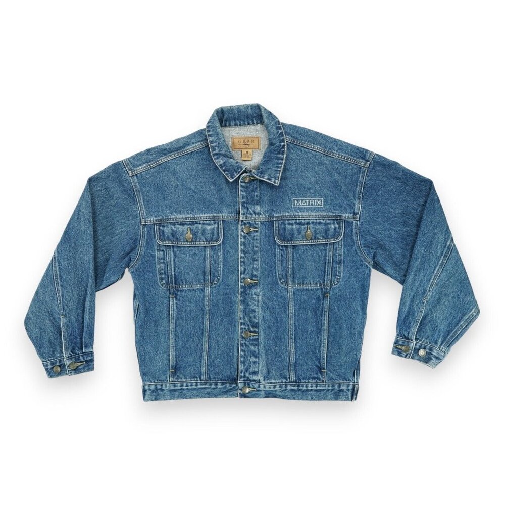 Vintage Gear For Sports Denim Jean Jacket Mens M Matrix Embroidery Long Sleeve